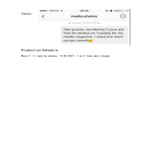 Texts and production schedule