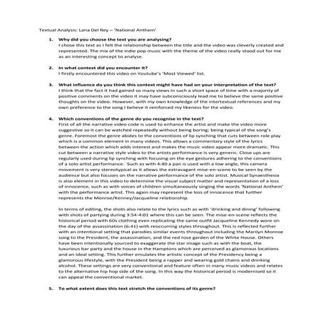 Textual Analysis: Lana Del Rey - 'National Anthem'