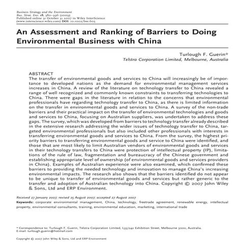 An Assessment and Ranking of Barriers to Doing Business in China