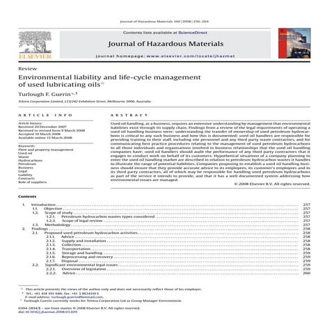 Environmental liability and life-cycle management