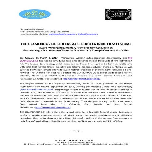 The Glamorous Lie Screens at Second LA Indie Film Festival