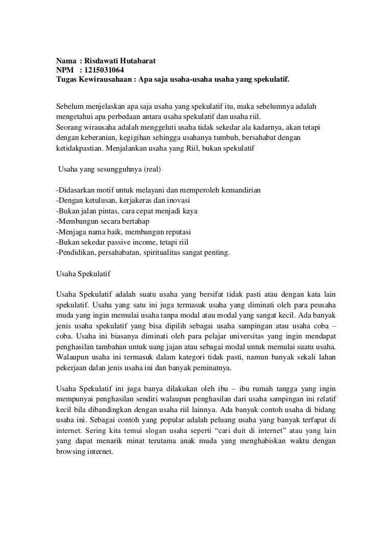 Contoh Usaha Spekulatif Guru Paud