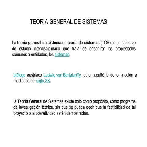 Teoría General de Sistemas Unidad I Introducción