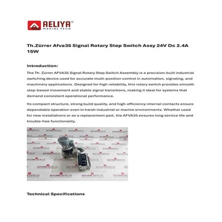 Th.Zürrer Afva35 Signal Rotary Step Switch Assy 24V Dc 2.4A 15W