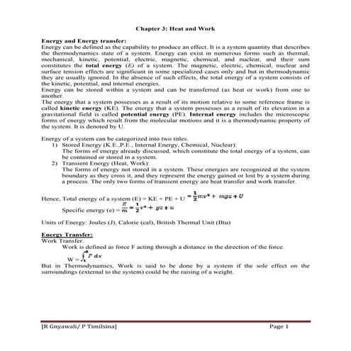 Thermodynamics chapter:3 Heat and Work