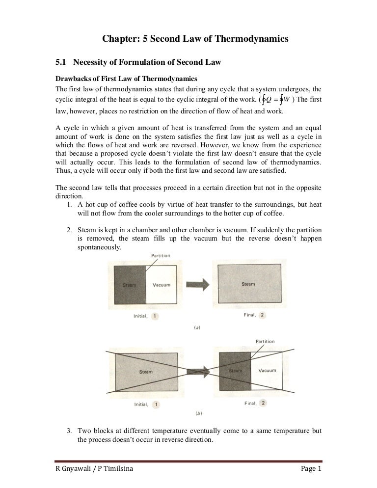 Thermodynamics note chapter5 second law of thermodynamics