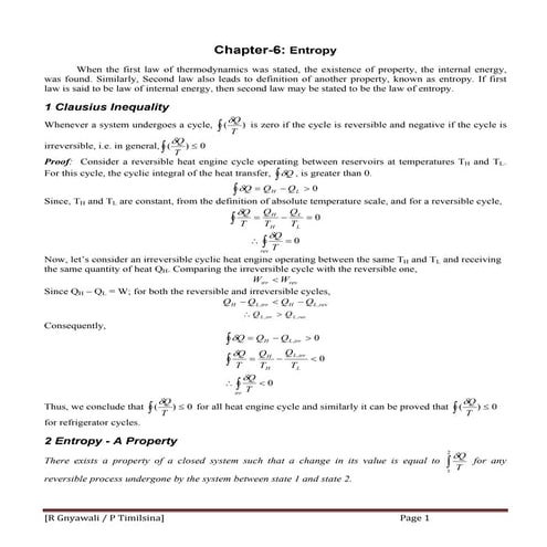 Thermodynamics note chapter:6 Entropy
