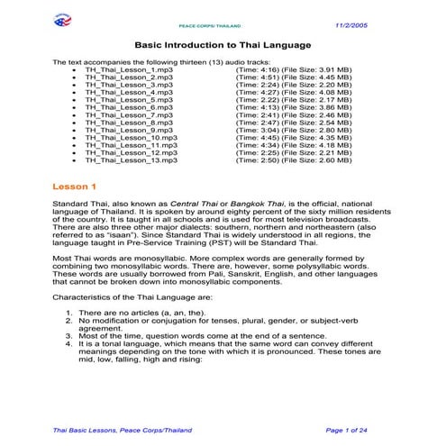 Basic Thai Language Course