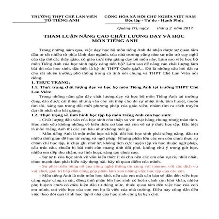 Tham luận nâng cao chất lượng dạy và học môn tiếng anh