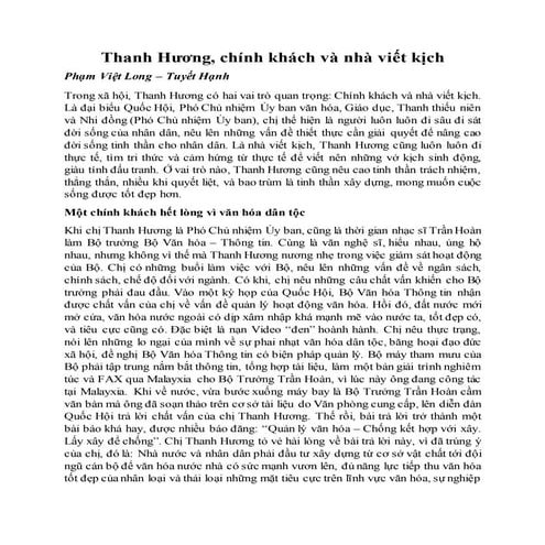 Thanh Hương, Chính khách, Nhà viết kịch