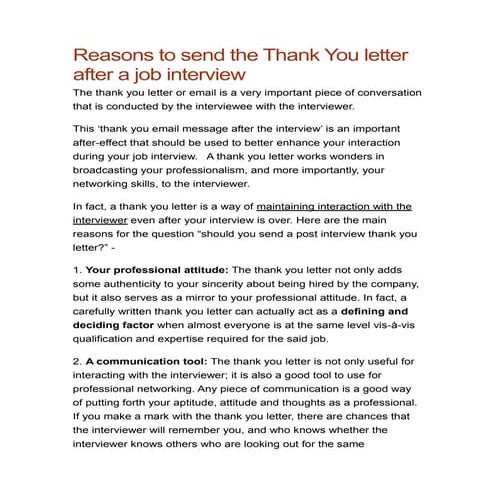 Thank you letter after a job interview