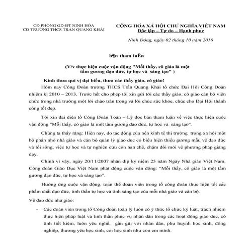 Thay co giao la tam guong ve dao duc tu hoc va sang tao thcs tran quang khai