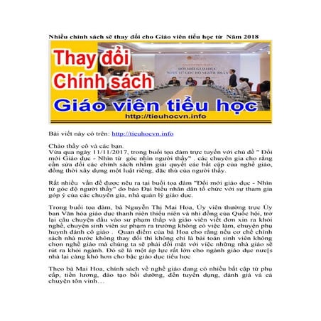 Thay đổi chính sách cho giáo viên tiểu học từ năm 2018