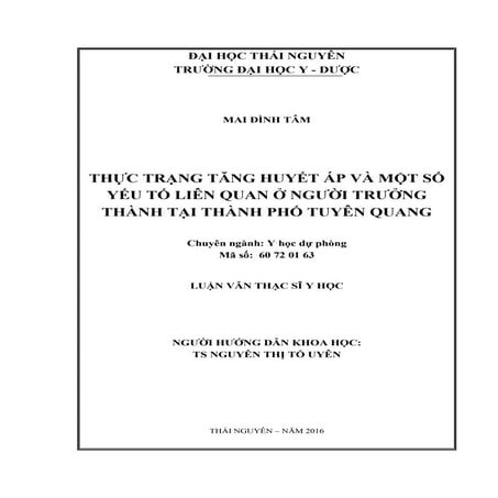 Thực trạng tăng huyết áp và một số yếu tố liên quan ở người trưởng thành tại ...
