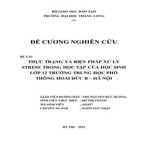 Thực trạng và biện pháp xử lý stress của học sinh lớp 12 trường thpt hoài đức...