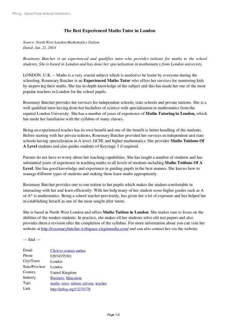 The Best Experienced Maths Tutor In London