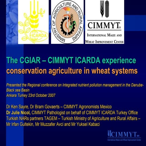 The CGIAR – CIMMYT ICARDA Experience: Conservation Agriculture in Wheat Syste...