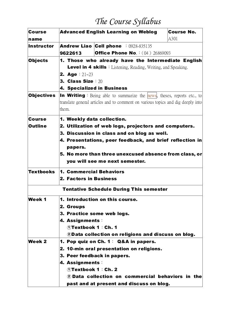 AndrewThe Course Syllabus In Writing