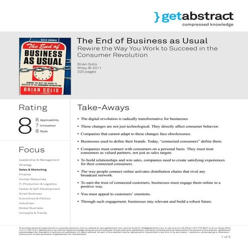 The End of Business as Usual Rewire the Way You Work to Succeed in the Consum...