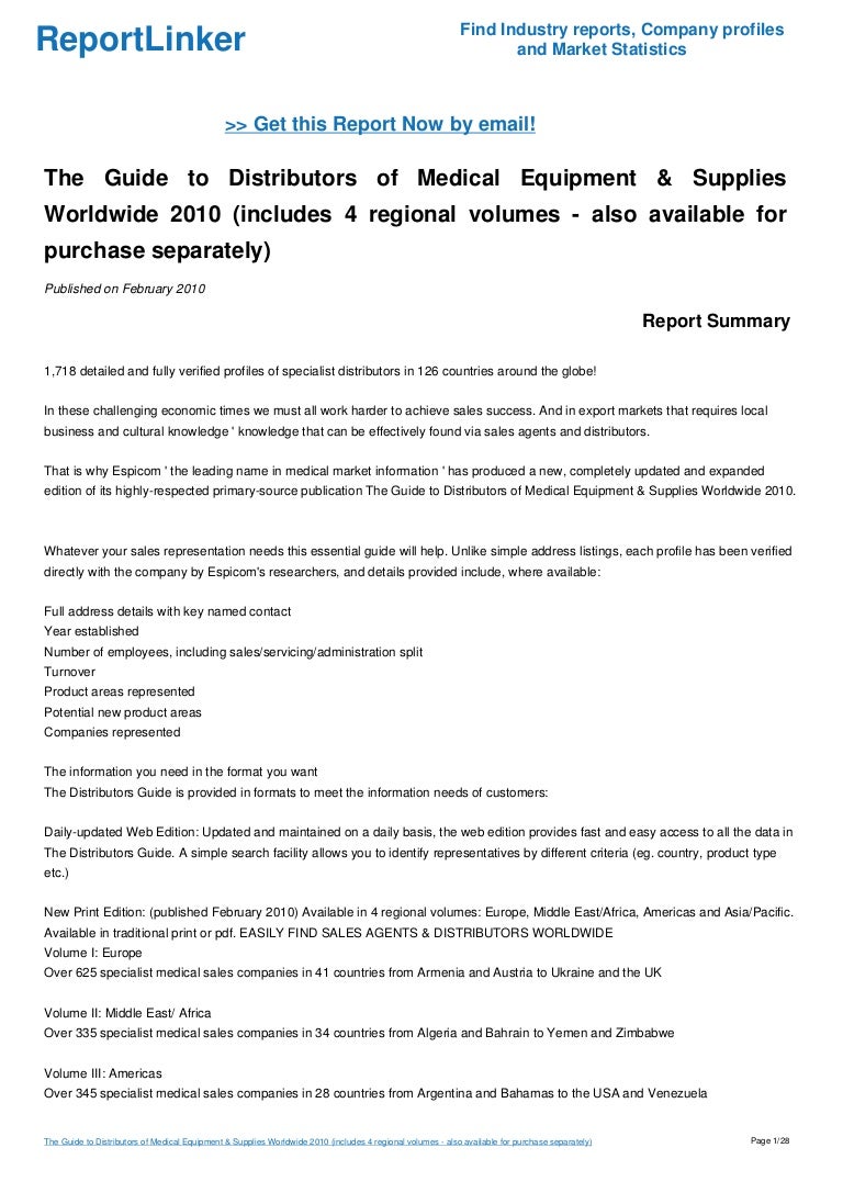 The Guide to Distributors of Medical Equipment & Supplies Worldwide 2…