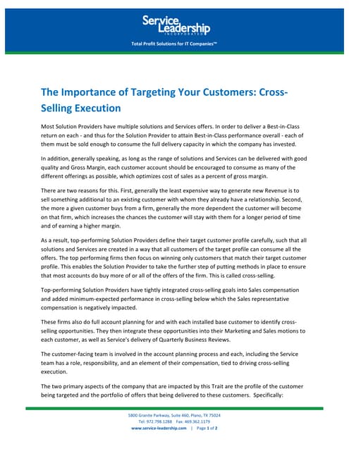 The Importance of Targeting your Customers - Cross Selling Execution