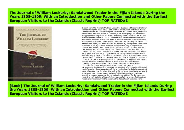 The Journal Of William Lockerby Sandalwood Trader In The Fijian Isla 