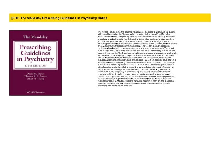 [PDF] The Maudsley Prescribing Guidelines in Psychiatry Online
