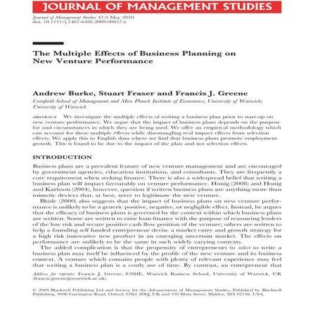 The Multiple Effects of Business Planning on New Venture Performance