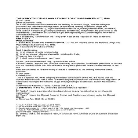 The Narcotic Drugs and Psychotropic Substances Act, 1985