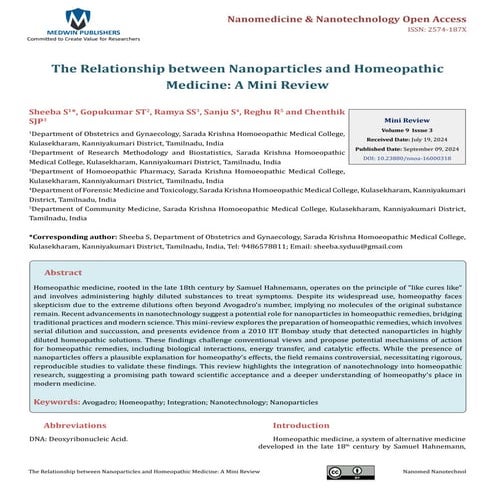 The Relationship between Nanoparticles and Homeopathic Medicine: A Mini Review