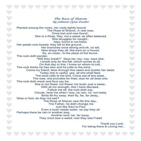 The  Rose Of  Sharon For Book