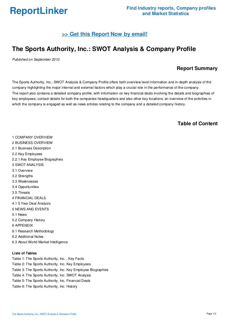 The Sports Authority, Inc. SWOT Analysis & Company Profile