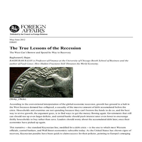 The True Lessons of the Recession