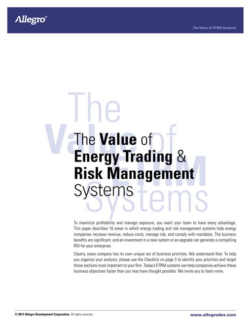 Energy trading risk management systems 2013