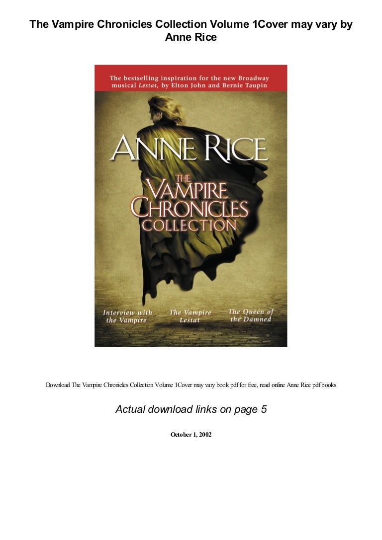 The Vampire Chronicles Collection Volume 1cover May Vary By Anne Rice