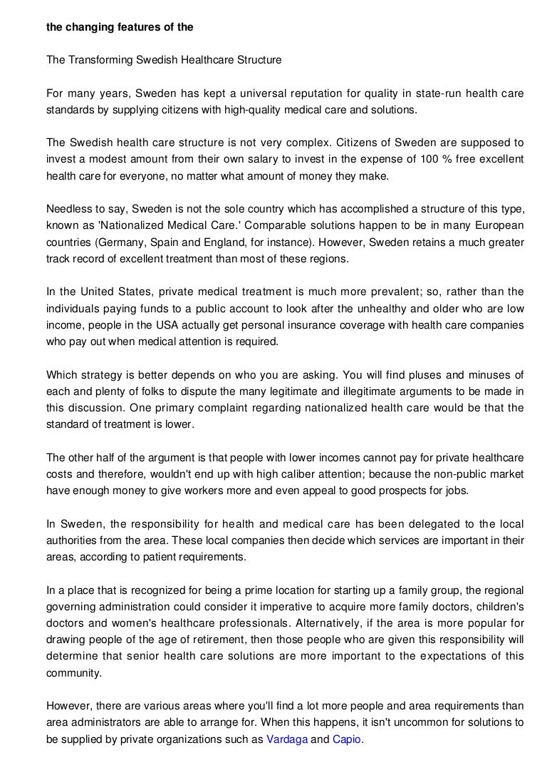 the transforming features of the swedish health structure