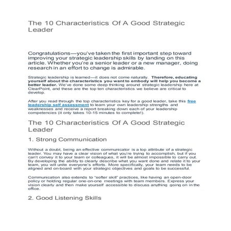 The 10 characteristics of a good strategic leader