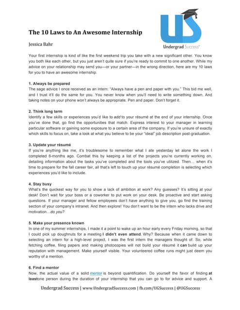 The 10 laws to An Awesome Internship