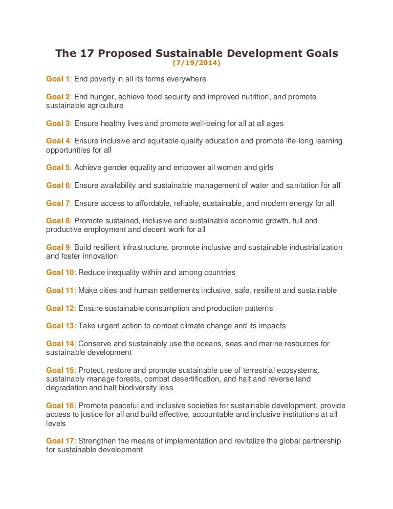 the 17 proposed sustainable development goals