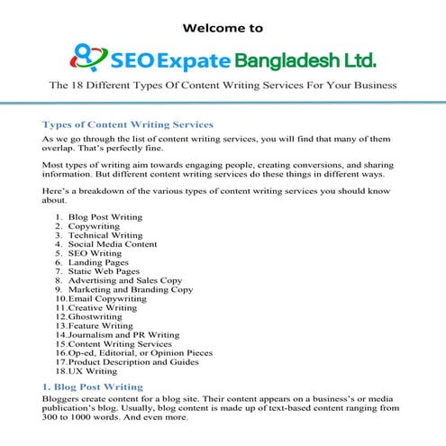 The 18 Different Types Of Content Writing Services For Your Business.pdf