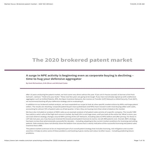 The 2020 Brokered Patent Market