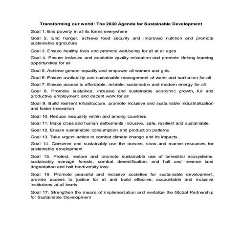 The 2030 agenda for sustainable development