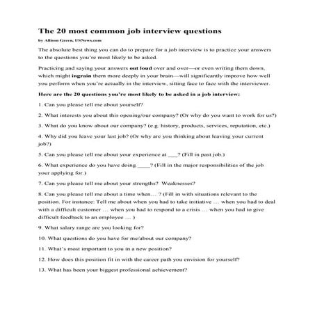 The 20 most common job interview questions