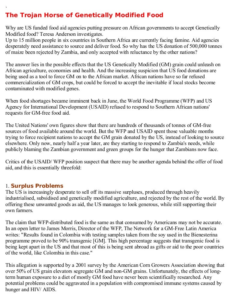Essays With Thesis Statements Thetrojanhorseofgeneticallymodifiedfoodphpappthumbnailjpgcb Sample Essay Thesis also Learning English Essay Writing The Trojan Horse Of Genetically Modified Food Example Essay English