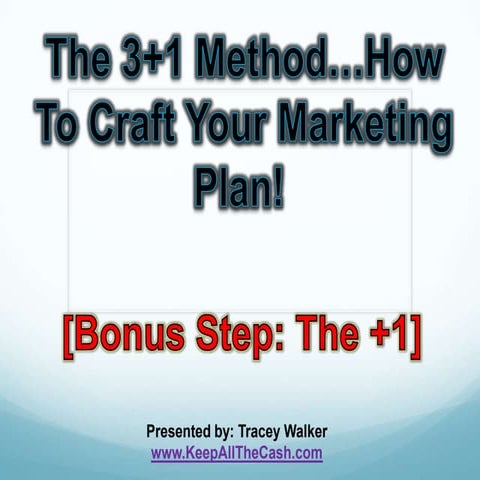 The 3+1 Method…How To Craft Your Marketing Plan! [Bonus Step: The +1]