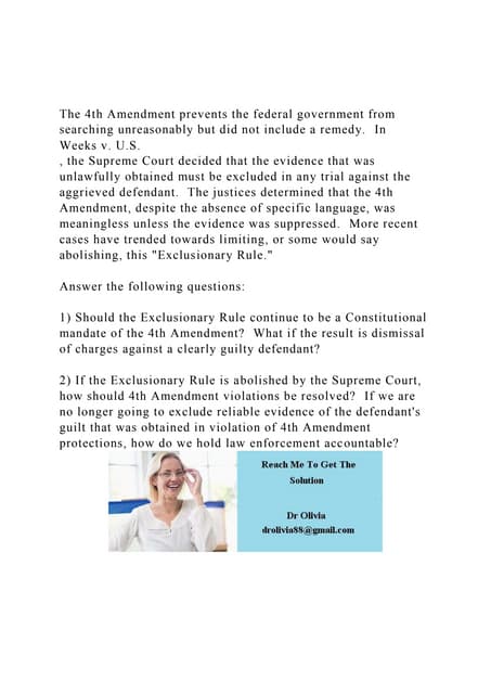 The 4th Amendment prevents the federal government from searching docx The 4th Amendment prevents the federal government from searching docx