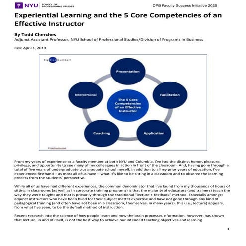 The 5 core competencies of an effective instructor (todd cherches   nyu)