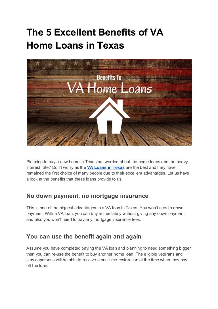 The 5 excellent benefits of va home loans in texas