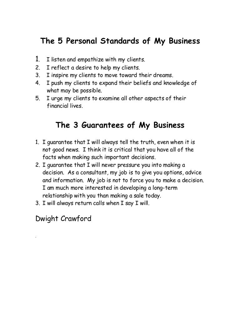 The 5 Personal Standards Of My Business