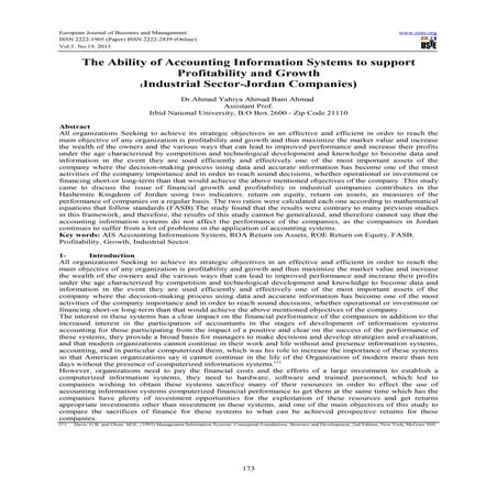 The ability of accounting information systems to support profitability and gr...